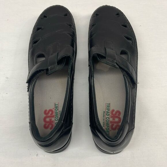 SAS Mary Janes EZ Strap Black Leather Walking Shoes - Picture 6 of 9